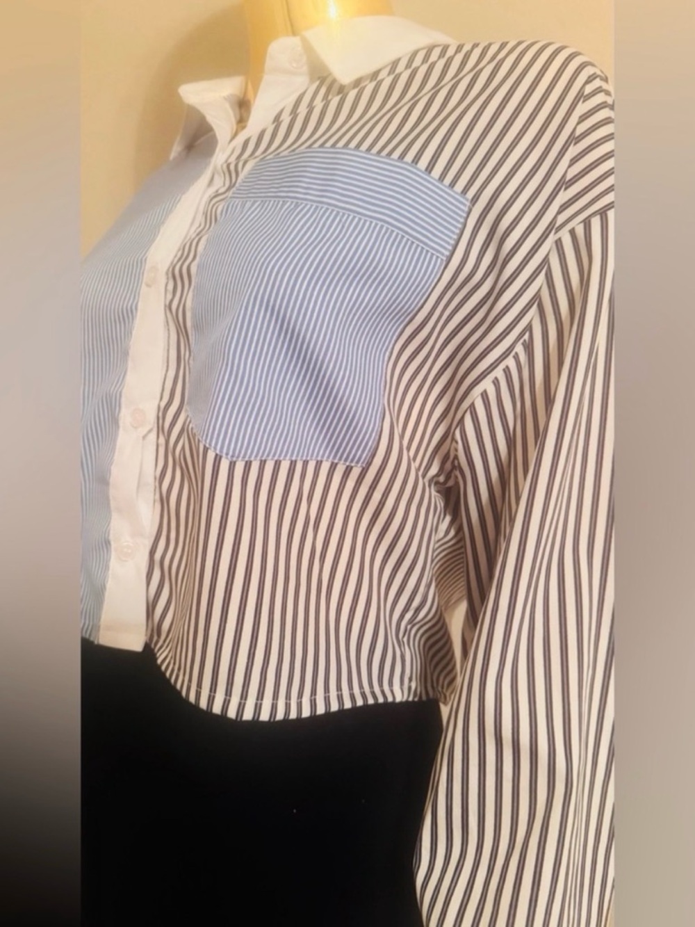 Indulge Instyle Striped Long Sleeve Button-Up Crop Shirt, Size XL, NWT - Picture 4 of 8